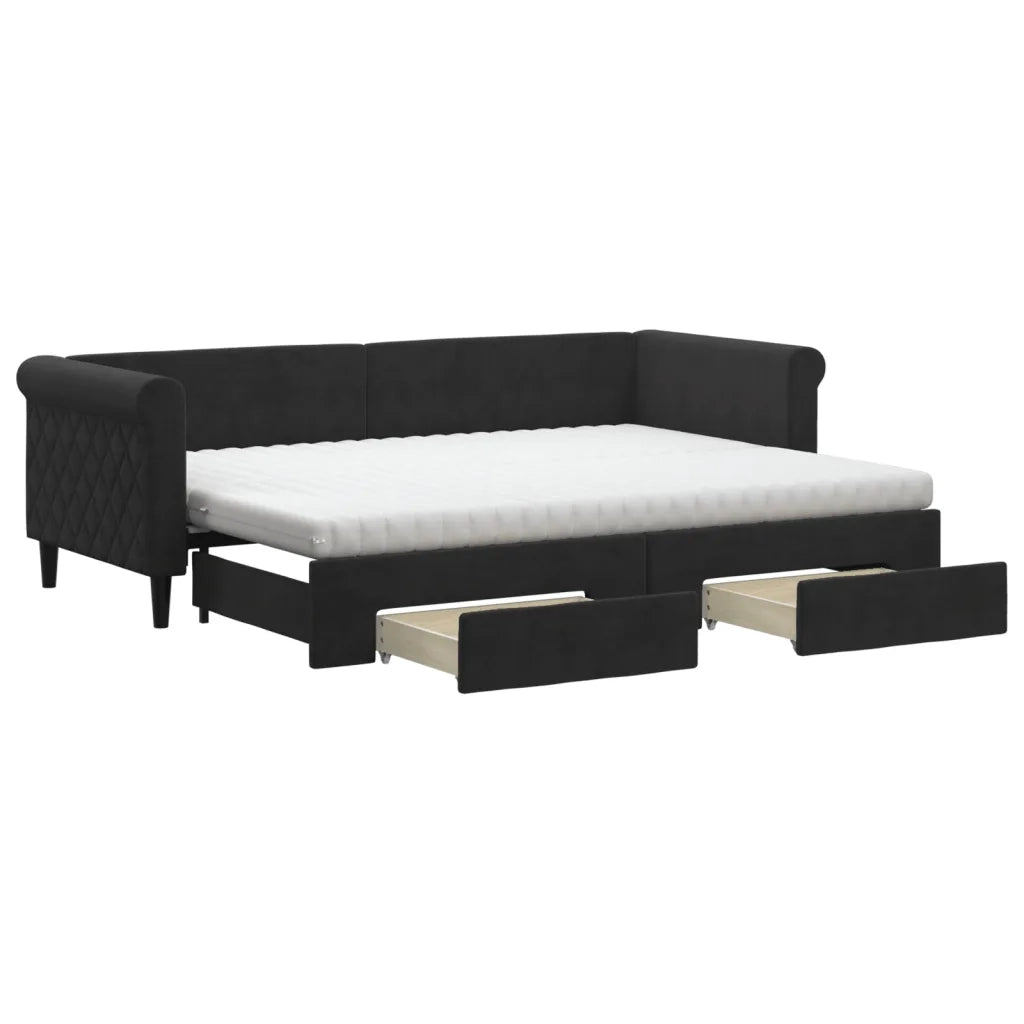 Divano Letto Estraibile con Cassetti Nero 80x200 cm in Vellutocod mxl 130739