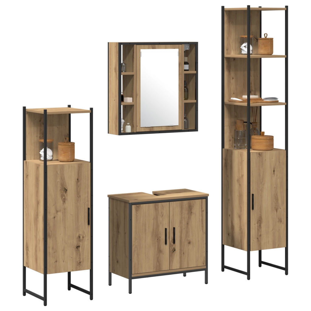 Set di Mobili da Bagno in 4 Pezzi in Quercia Artigianale