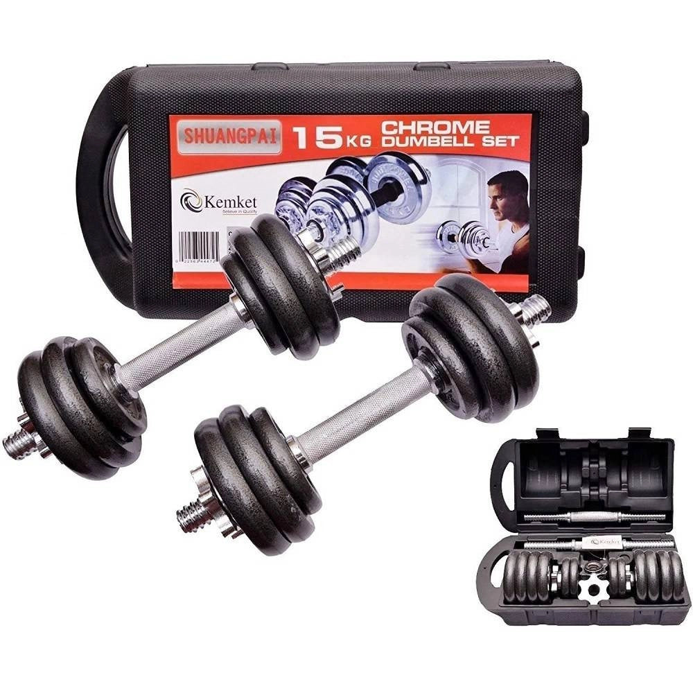 Trade Shop - Set Manubri Regolabili Ghisa Da 15 Kg Per Bodybuilding Fitness Sollevamento Pesi -