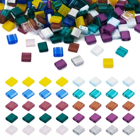 Racchette in vetro 200 pezzi - 2 fori - Mini rettangolari - 10 colori - Alta qualità
