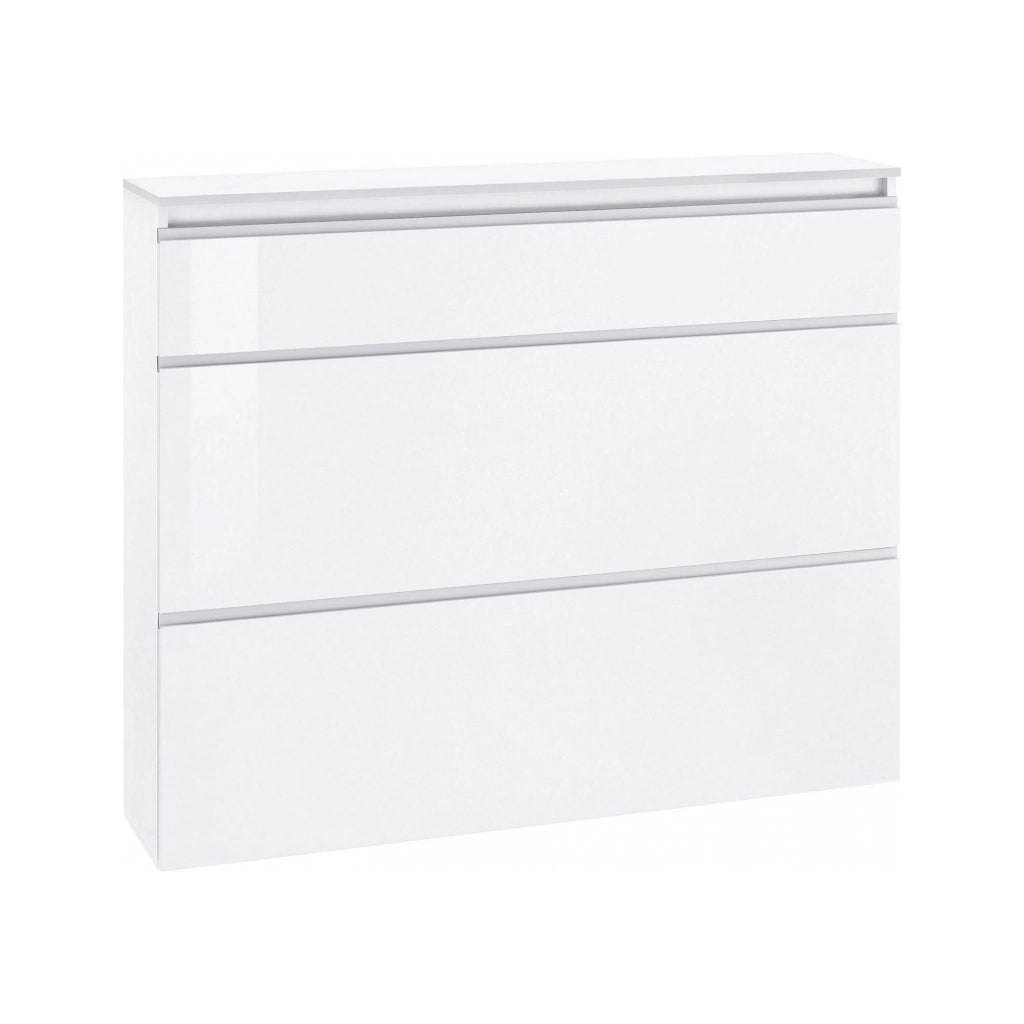 Mobile Portascarpe Amuri, Scarpiera 24 Paia Made in Italy, 120x27x108h cm Bianco Lucido