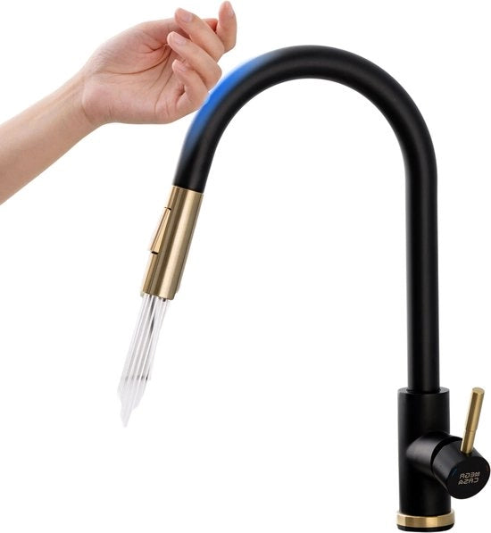 Cranio da Cucina - Senza Fissaggio - Touch Sensibile - Sensorizzato - Aspiratore d'Acqua - Rubinetto - Nero e Oro