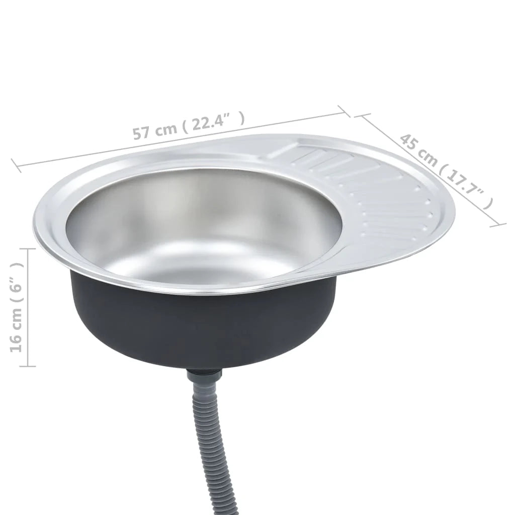 Lavello da cucina con filtro e sifone lavello ovale lavello da incasso acciaio inossidabile resistente adatto per interni domestici 02_0002357