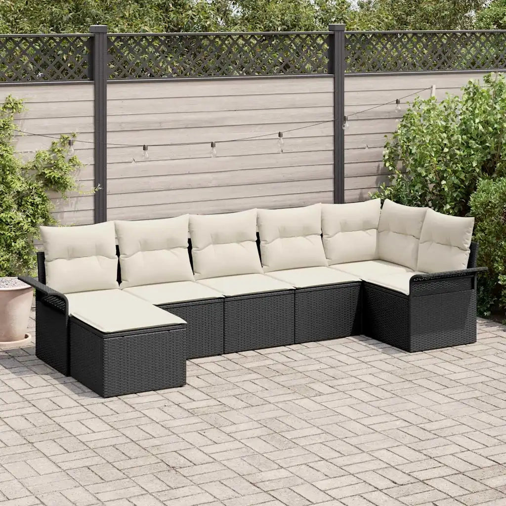 Set Divano da Giardino con cuscino 7 pcs Nero polyrattan