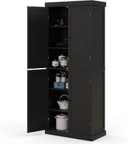 Credenza da Cucina, Mobile da Cucina Moderno con 6 Ripiani, 2 Ripiani Regolabili, per Cucina, Sala da Pranzo e Soggiorno, 76 x 40 x 184,5 cm (Nero)