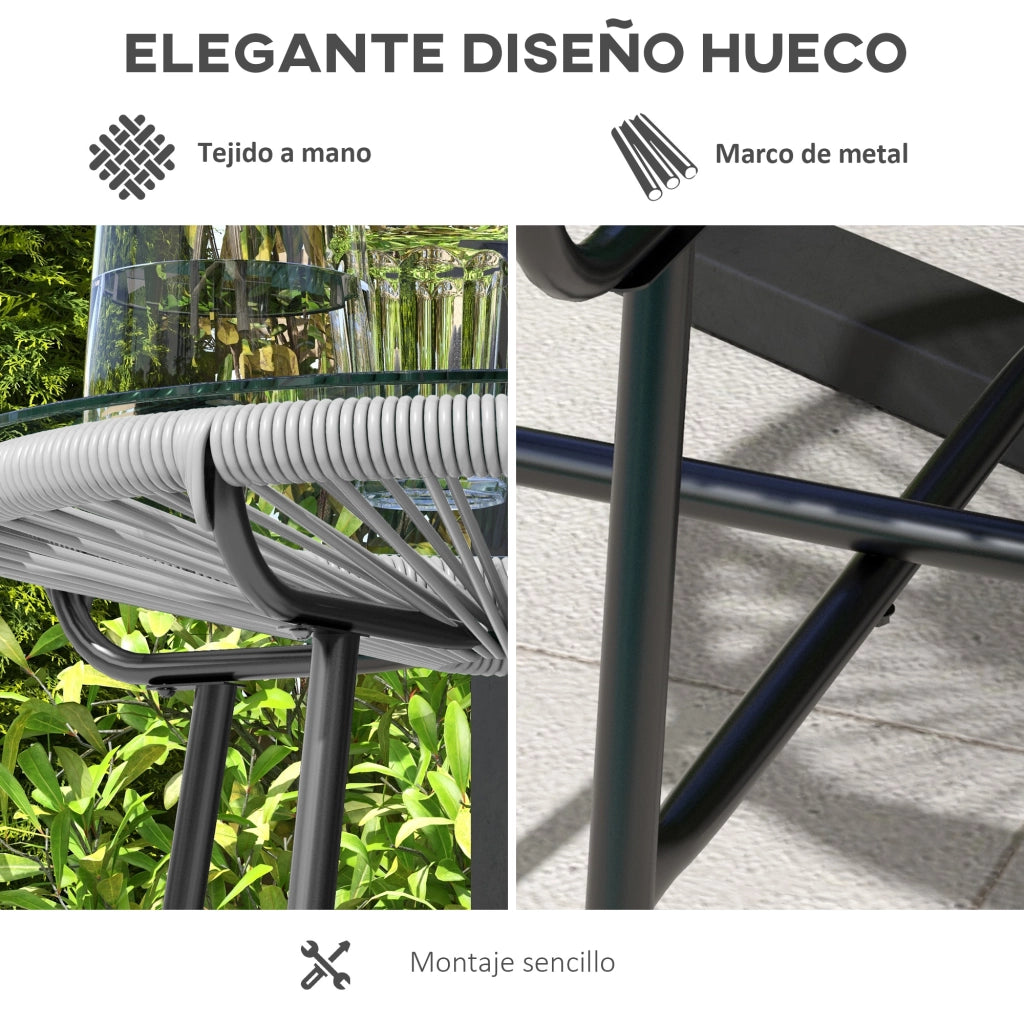 Tavolino da giardino in rattan sintetico ¨C Minimal ¨C rotondo, vetro temperato, grigio, ?50xH50 cm