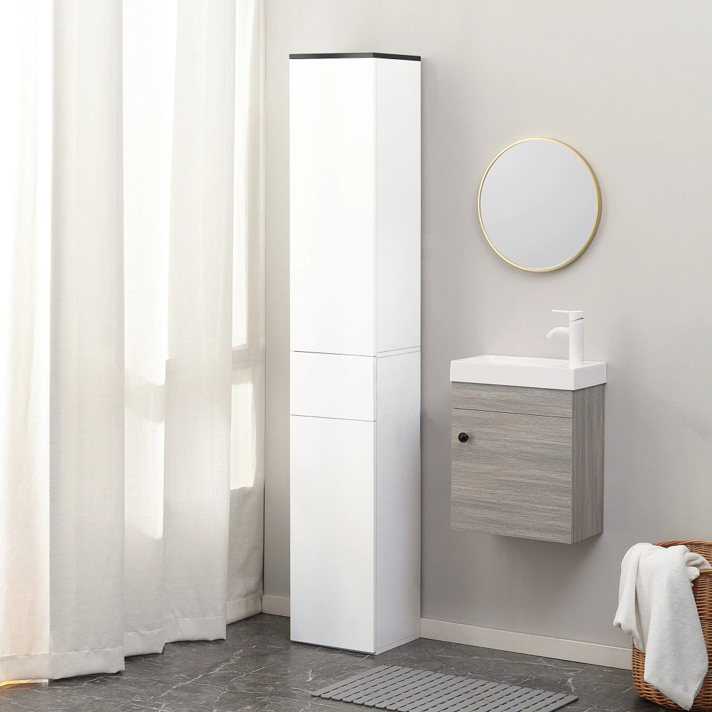 Easycomfort Mobile Bagno con Ripiano Regolabile, 2 Ripiani Chiusi e un Cassetto in Legno, 30x28x180 cm, Bianco