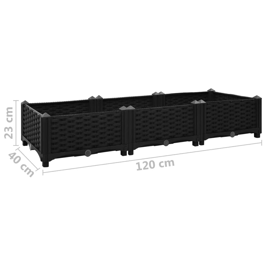 Fioriera rialzata per piante e fiori giardino 120 x 40 x 23 cm polipropilene nero 02_0000904