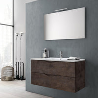Mobile da Bagno Sospeso con Lavabo Specchio e Lampada a LED TFT Marte Marrone Effetto Pietra