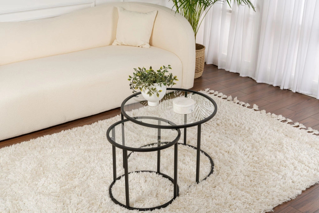 Set di 2 tavolini in metallo "Aurum" - 60 x 60 x 43 cm - Nero trasparente