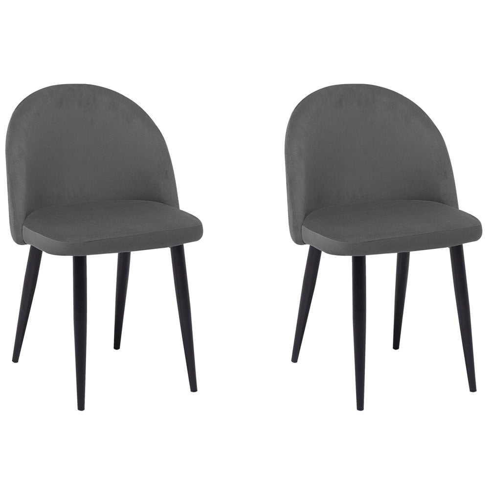 Set di 2 sedie da pranzo in tessuto di velluto grigio moderno design retrò gambe oblique nere