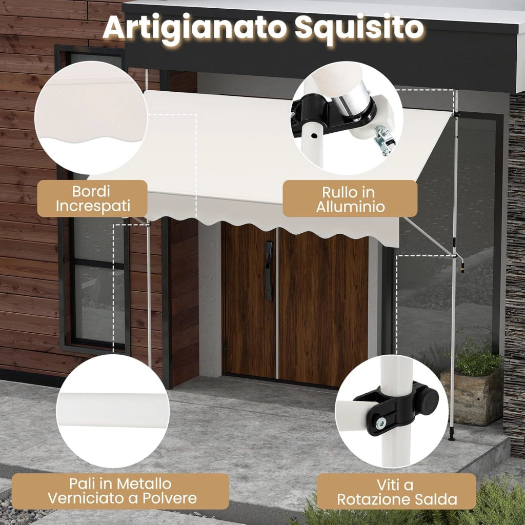 Tenda da Sole a Morsetto, Regolabile in Altezza e Inclinazione con Manovella, Telo Impermeabile e Resistente ai Raggi Solari e Telaio Antiruggine, Tenda Retrattile Senza Foratura (3M,Bianco)