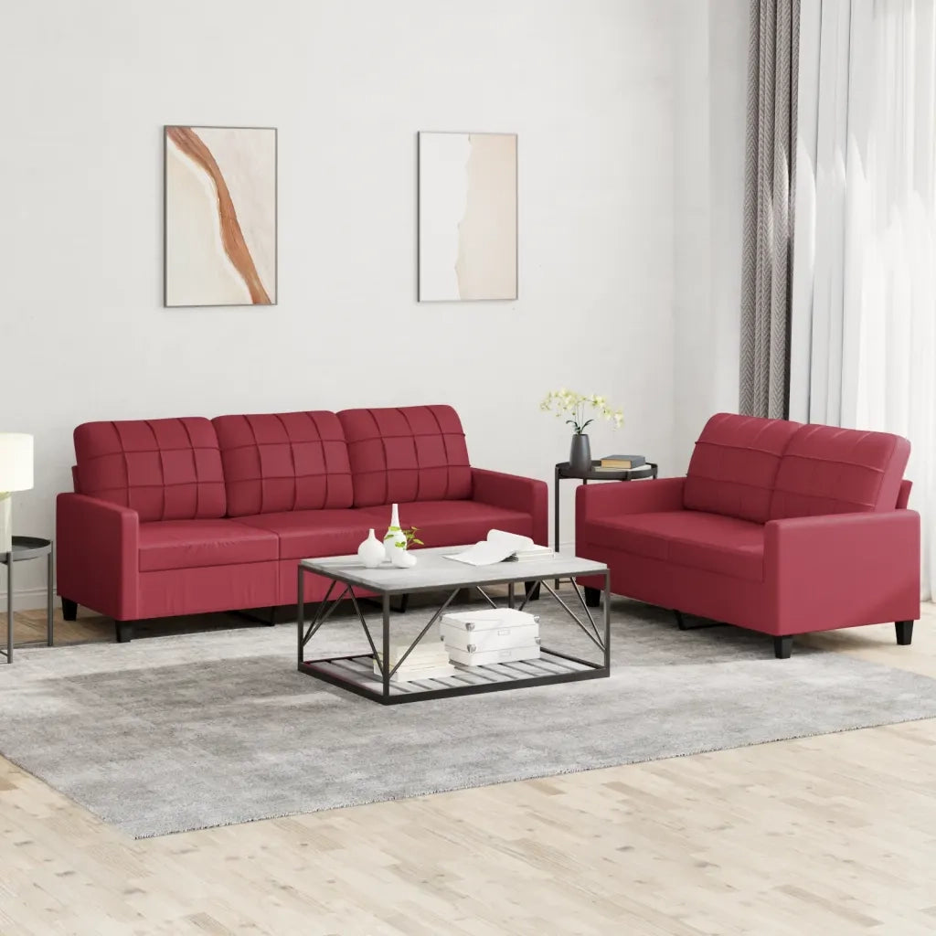 Set di Divani 2 pz con Cuscini Rosso Vino in Similpelle 3201381