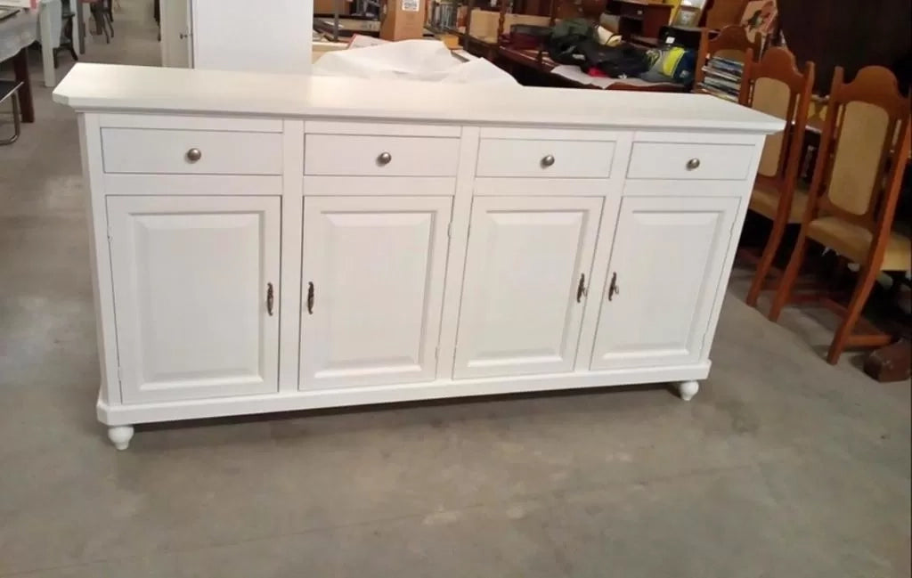 Madia credenza arte povera 4 ante legno bianco 196x43x98h (737) - Mobili 2G