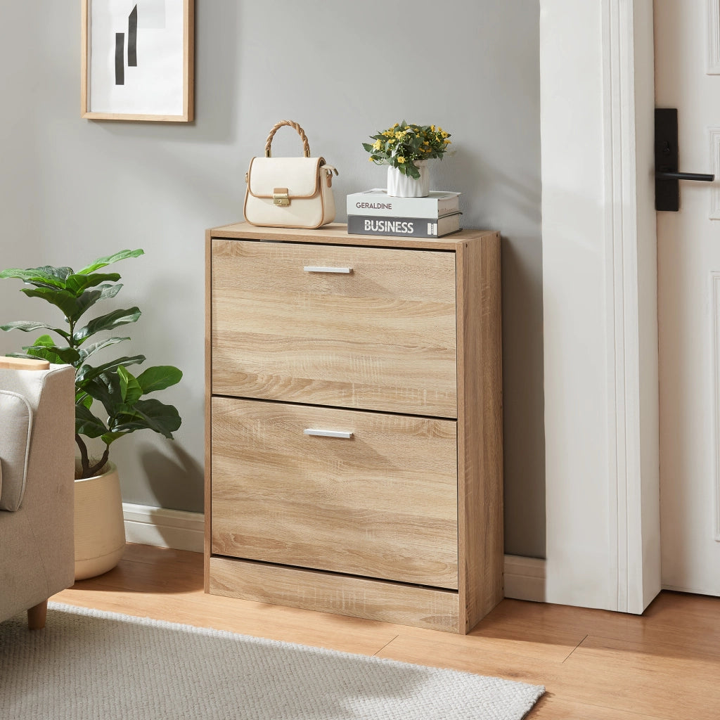 Scarpiera Sykkylven con 2 Contenitori Ribaltabili - Effetto Rovere Sonoma [en.casa]