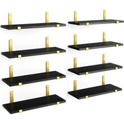 Set 8 Mensole da Parete 40x15x1,5 cm Staffe Oro Scaffalatura da Muro in Legno Nero