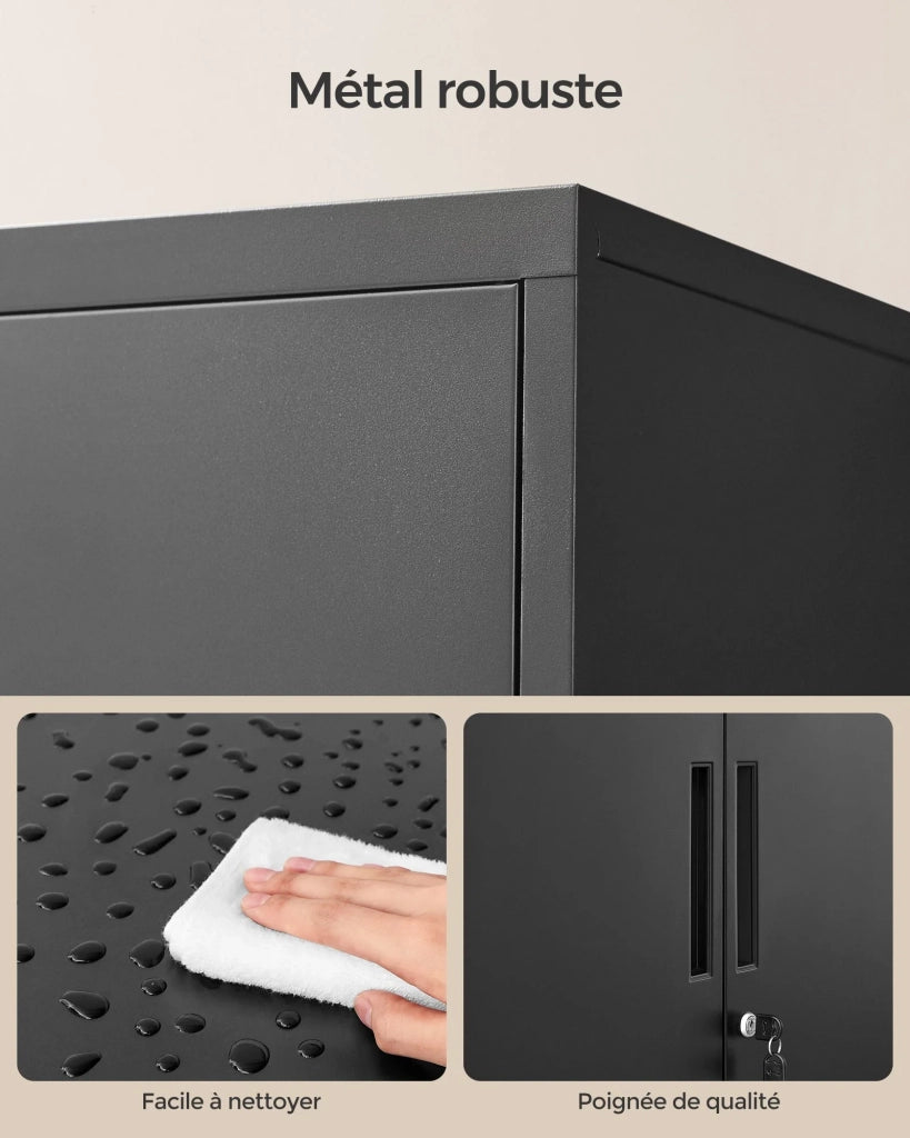 Armadio per ufficio mobiletto multiuso mobiletto per ufficio a 2 ante con serratura 40 x 60 x 90 cm mobiletto in acciaio per ufficio/soggiorno nero 12_0004831