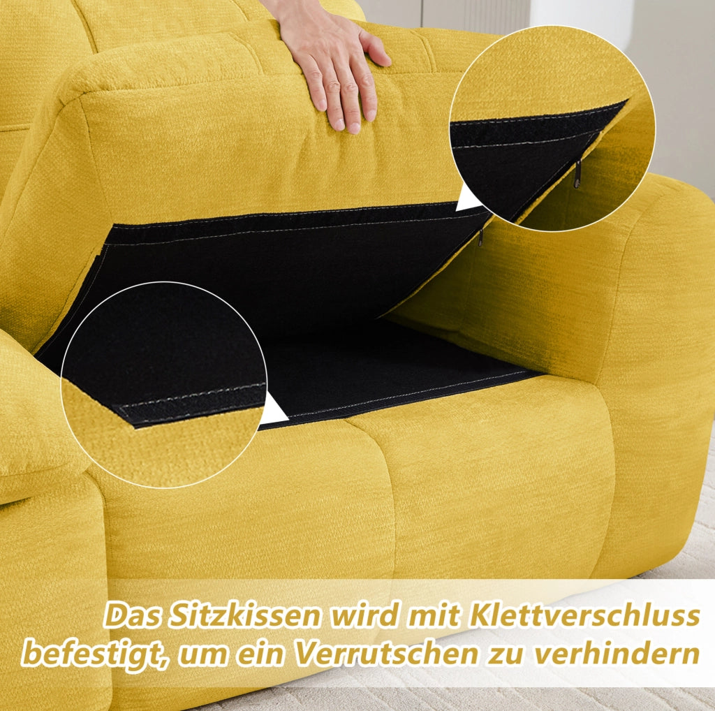 Divano modulare angolare a L 4 posti con pouf 334x160x68 cm in chenille gialla