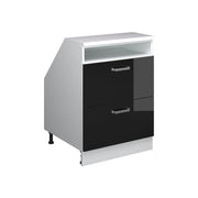 Mobile cucina sottotetto R-Line Nero lucido/Bianco 60 cm con 2 cassetti, carcassa 60 cm profondità Vicco