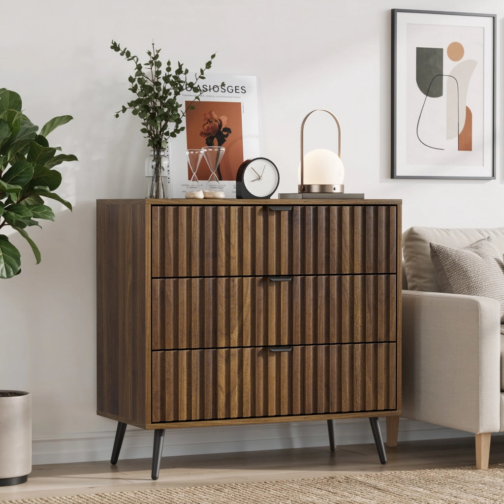 Cassettiera 80x39x78 cm con 3 cassetti in MDF noce