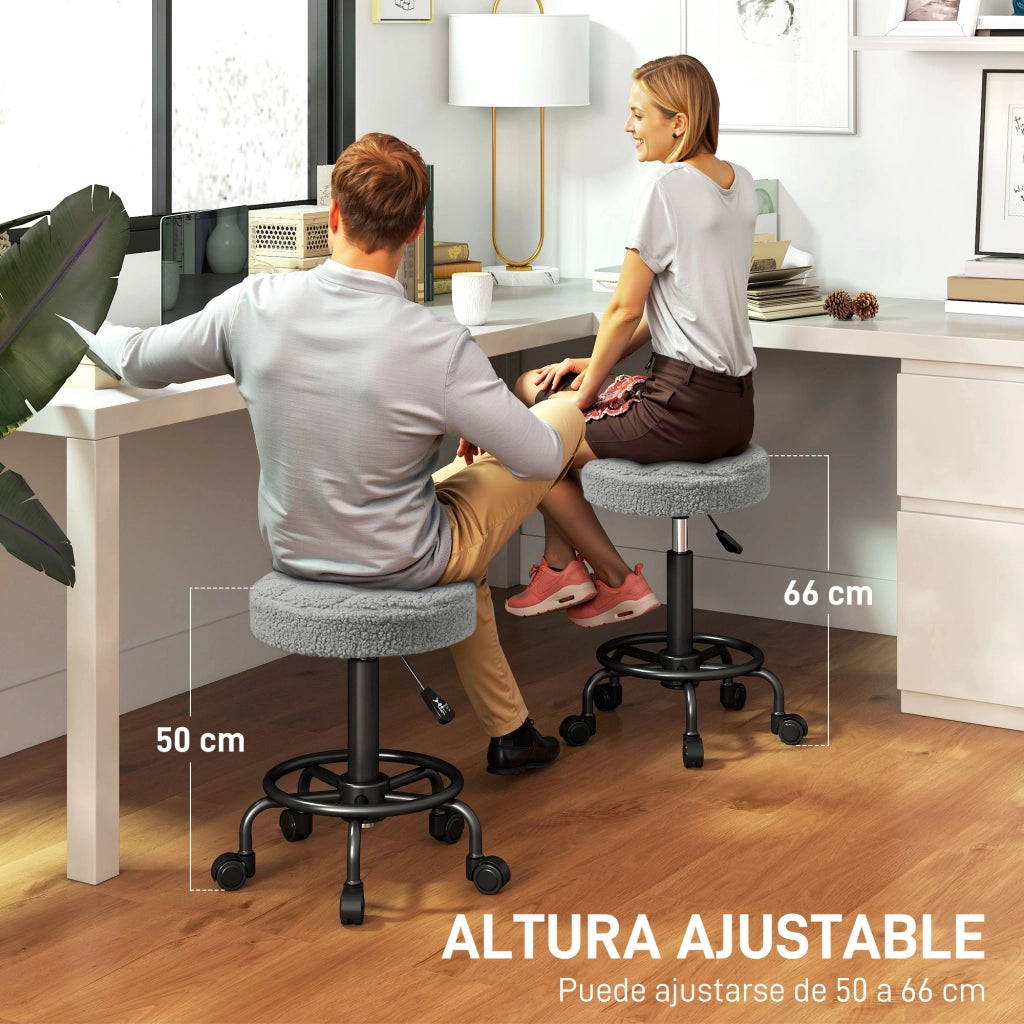 Sgabello Girevole con Ruote ¨C Zephmum ¨C Grigio Tessuto Altezza Regolabile 50-66 cm