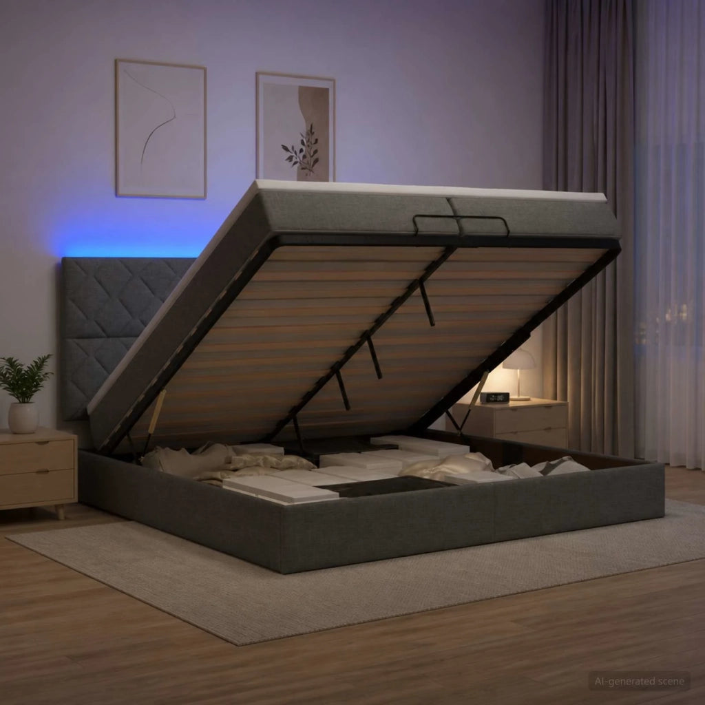Letto Ottomano con Materasso e LED Grigio Scuro 200 x 200 cm 3458181