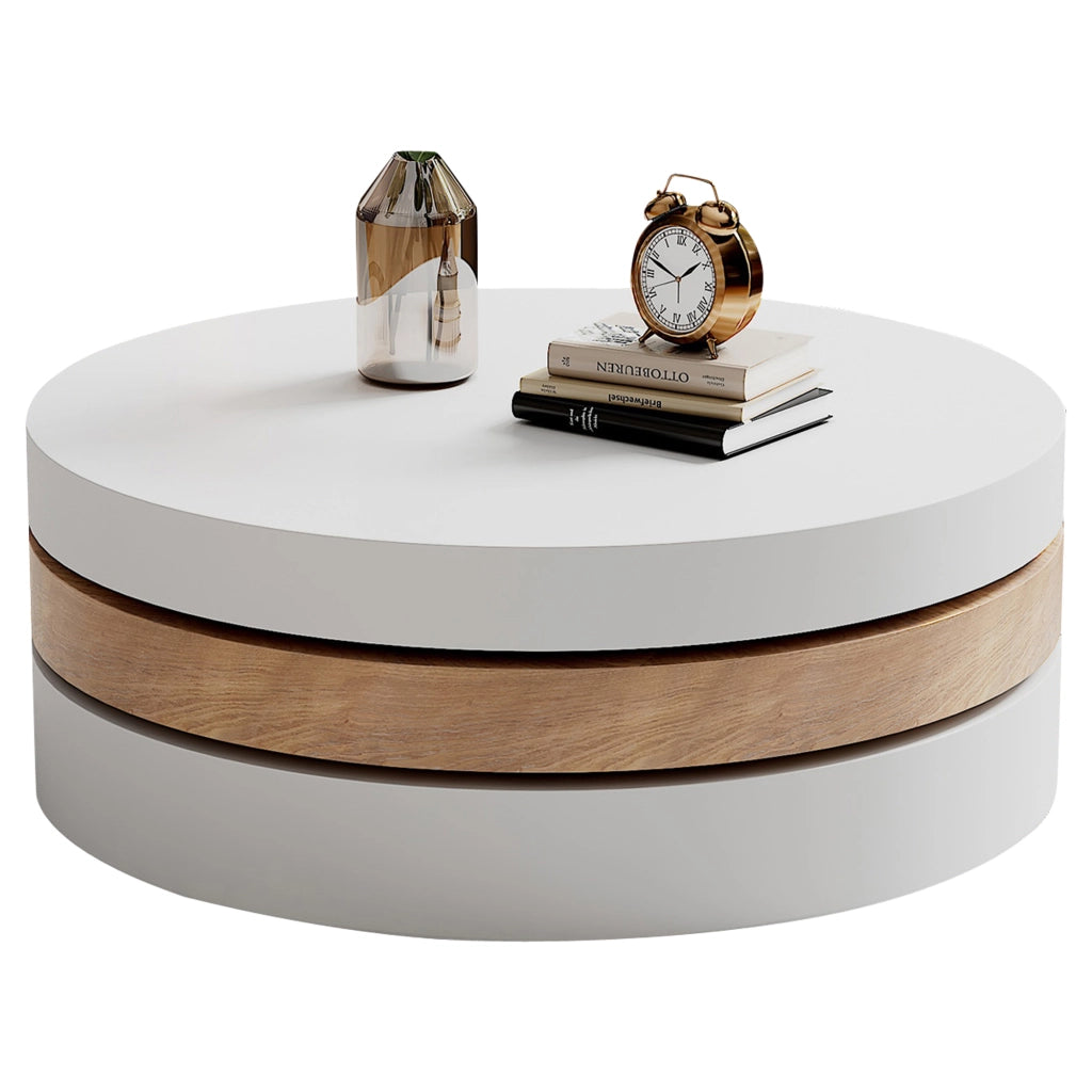 Tavolino da Salotto Girevole a 360 Gradi Bianco e Legno 60x60 cm