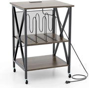 Supporto per Giradischi, Tavolo per Conservare Dischi in Vinile, Tavolo per Giradischi in Stile Mid-Century con Stazione di Ricarica, Ruote Bloccabili per Camera da Letto, Soggiorno (Grigio)