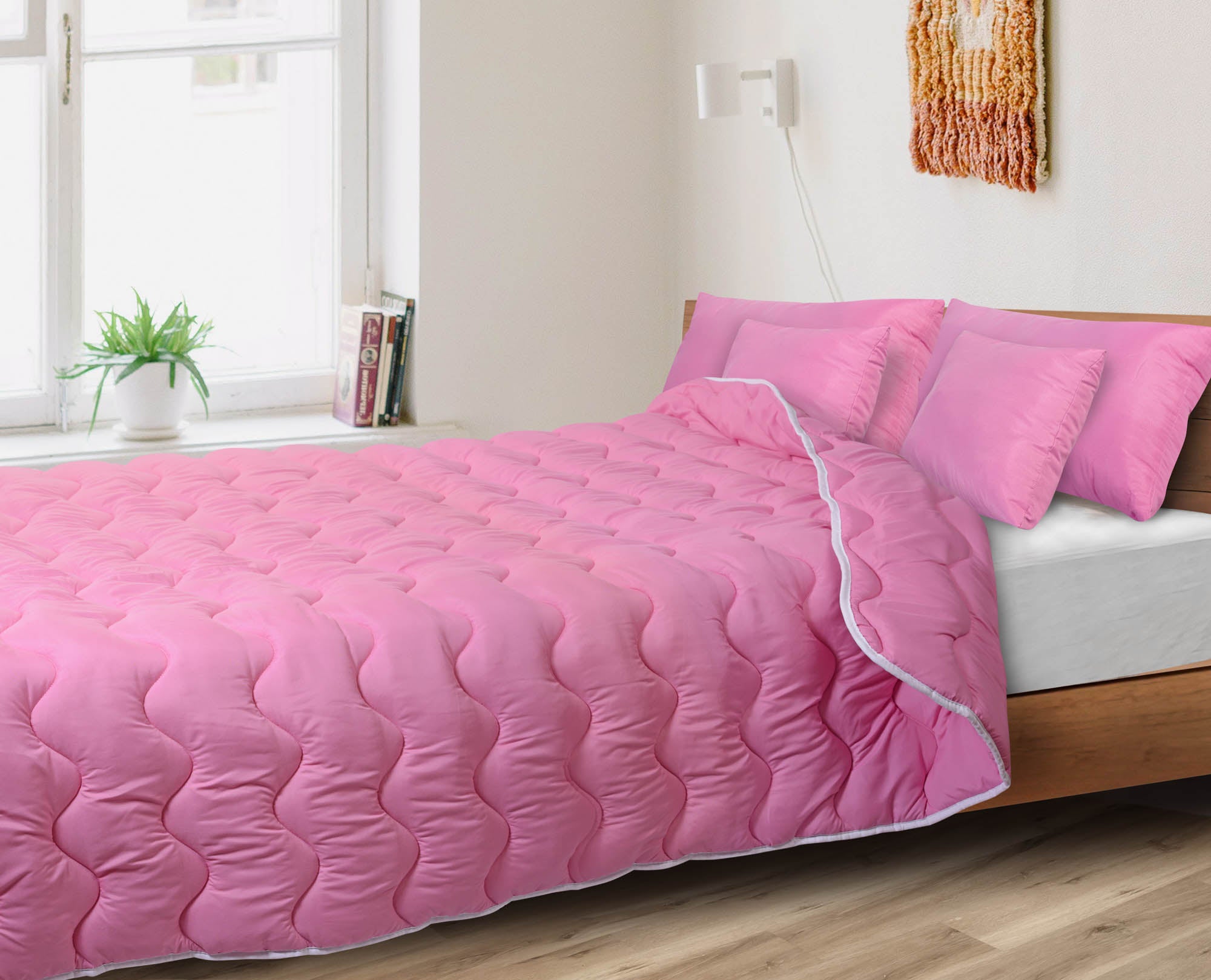 AIO FACTORY Piumino 200x220 cm Rosa Cuscino in Microfibra Antiallergico