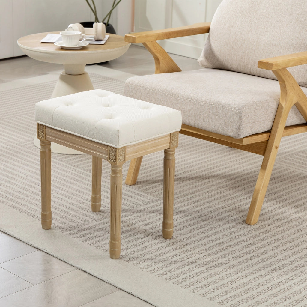 Pouf ¨C zephmum ¨C Beige, Lino Sint¨¦tico, Gambe in Legno