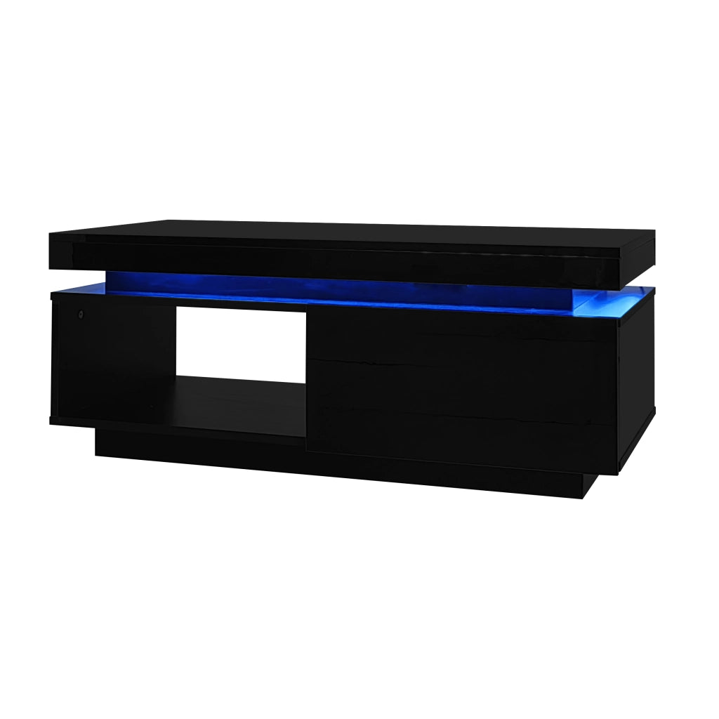 Tavolino da salotto 100x50x40;3 cm; finitura lucida con illuminazione LED; truciolato nero