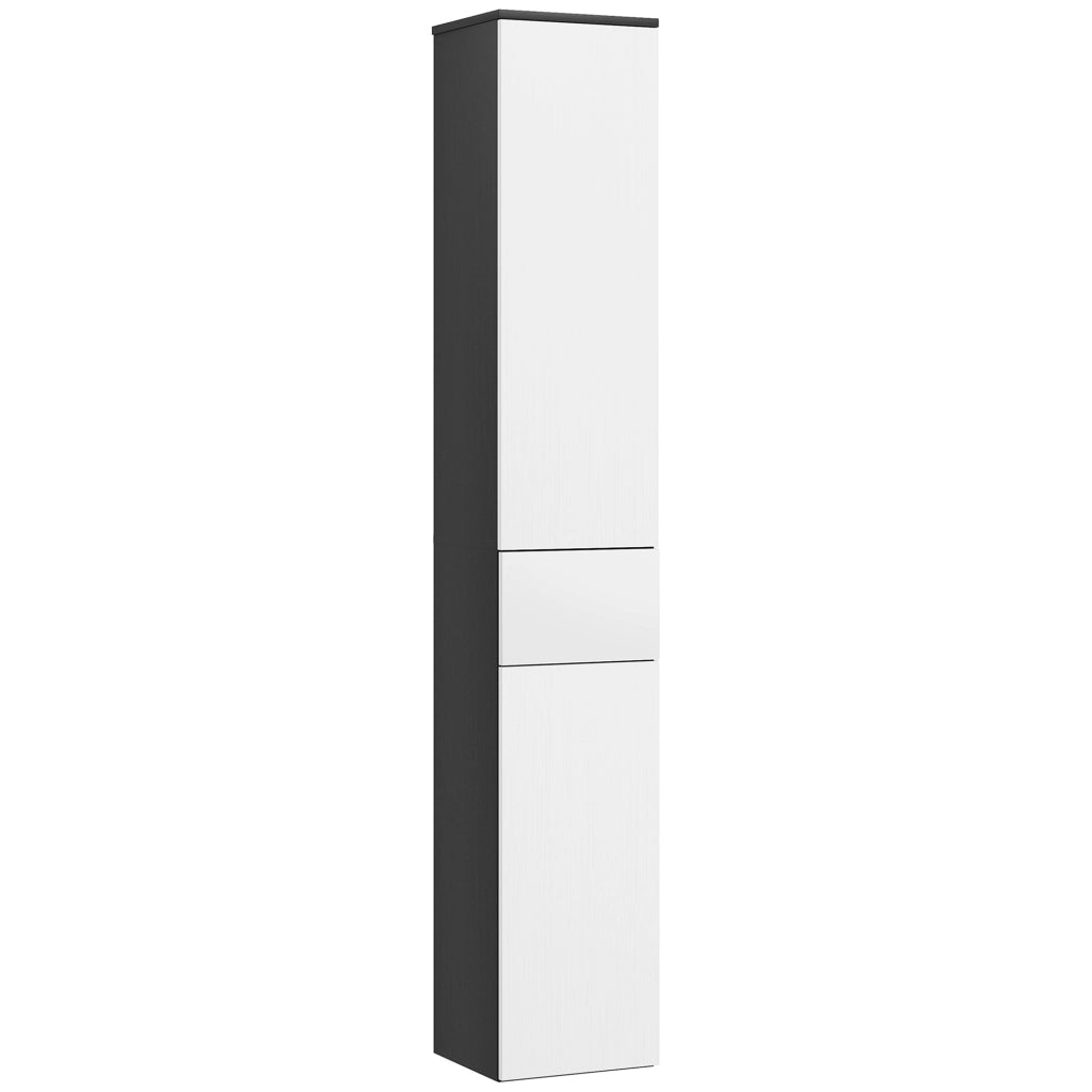 Colonna Bagno Salvaspazio in Legno con 2 Armadietti e Cassetto, 30x28x180 cm, Nero
