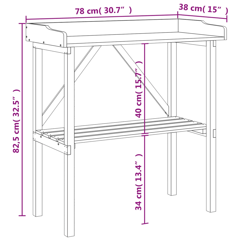 Tavolo Piante Ripiano Grigio 78x38x,82,5cm Legno Massello Abete CFW7844708