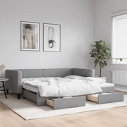 Divano Letto Estraibile Cassetti Grigio Chiaro 100x200 Tessuto