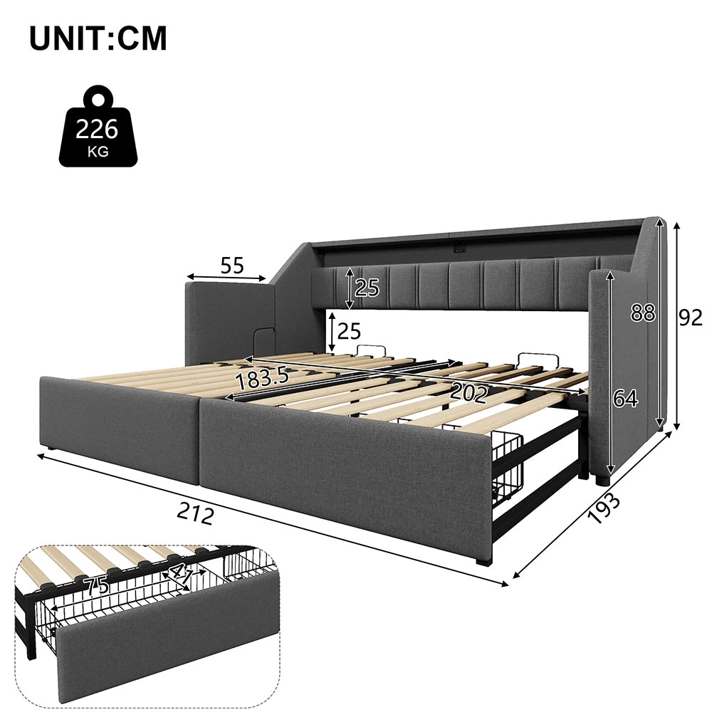 Daybed - Xylo - 90x200 cm LED USB 2 cassetti grigio