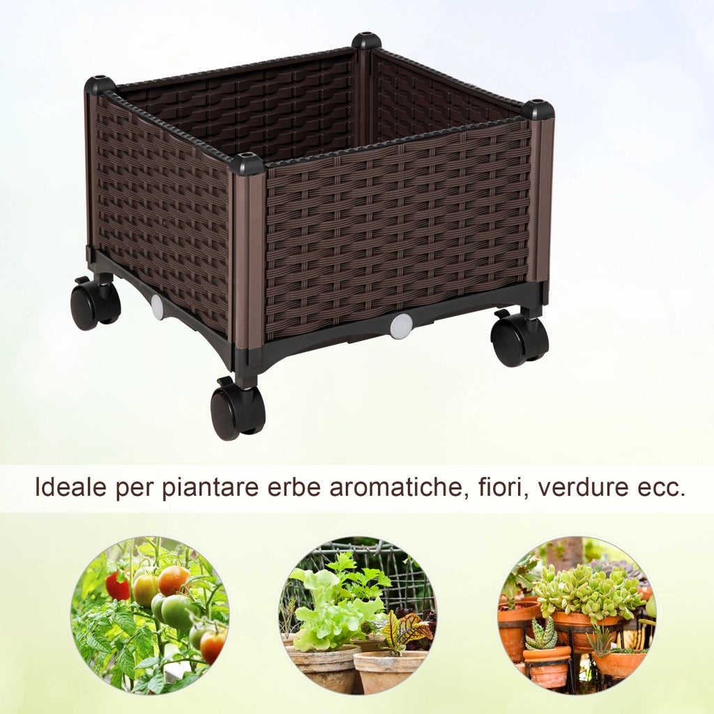 Easycomfort Fioriera da Esterno in Plastica con 4 Ruote e Disco Auto-Irrigante, 40x40x31.5cm