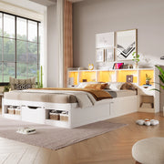 Letto piattaforma 140x200 cm con LED, USB e 3 cassetti in MDF e compensato bianco