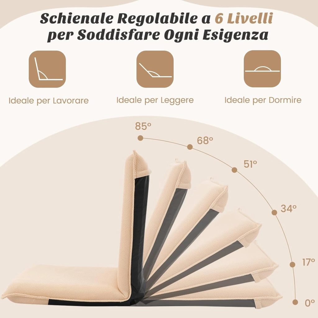 Sedia da Pavimento Poltrona da Terra, Sedia Reclinabile Imbottita, per Salotto Camera da Letto e Studio (Beige)