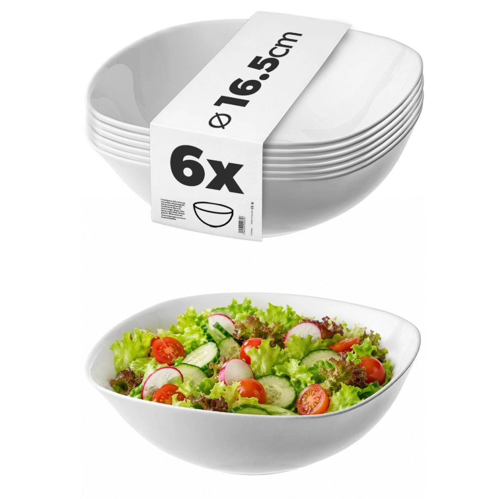 Set di 6 ciotole in vetro KADAX da 16 cm per insalata, zuppa e snack, colore bianco.