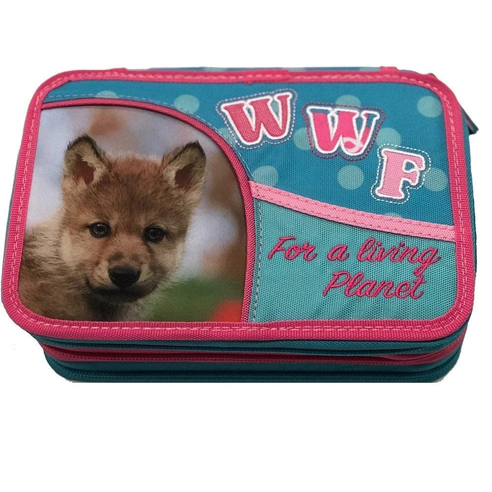 Trade Shop - Astuccio Porta Penne 3 Zip Cerniere Wwf Panini Collezione Portapastelli Scuola -