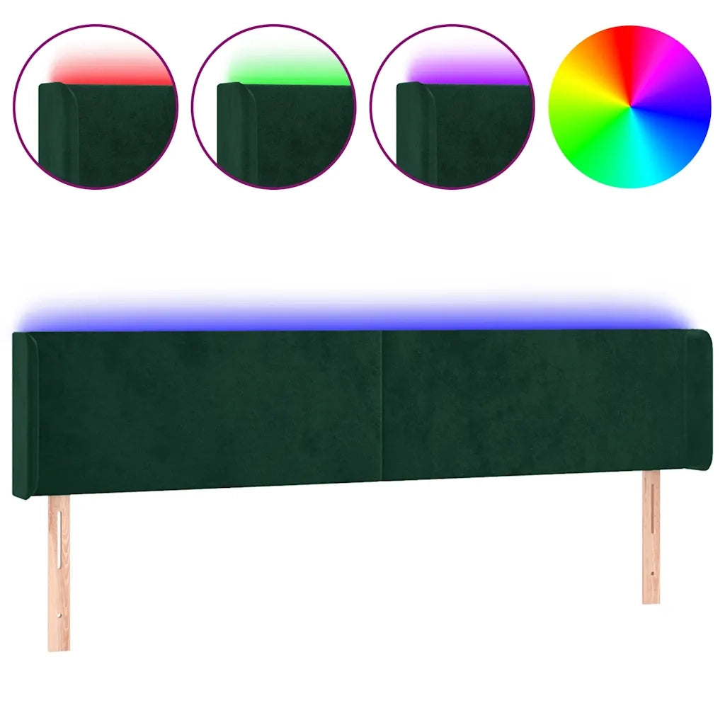 Testiera a LED-Testata con LED Verde Scuro 183x16x78/88 cm in Velluto 694253