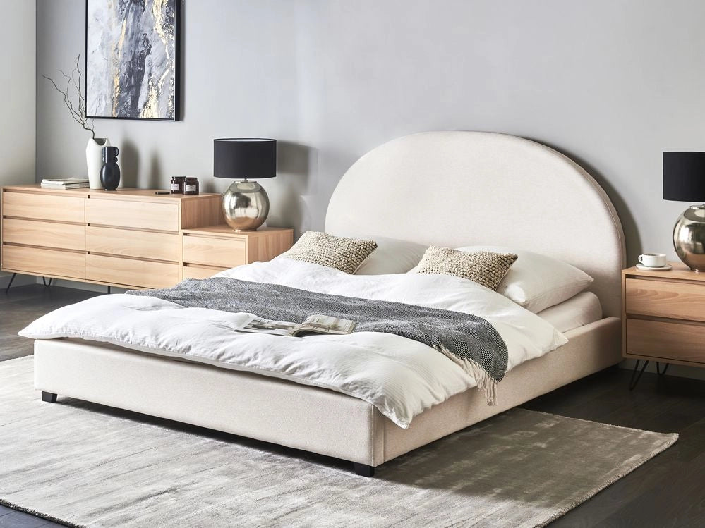 Letto matrimoniale ad acqua in tessuto bouclè bianco sporco 160 x 200 cm retrò minimalista
