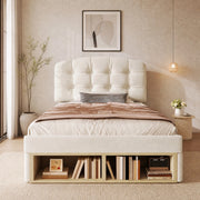 Letto singolo imbottito 90x200 cm beige con cassetti