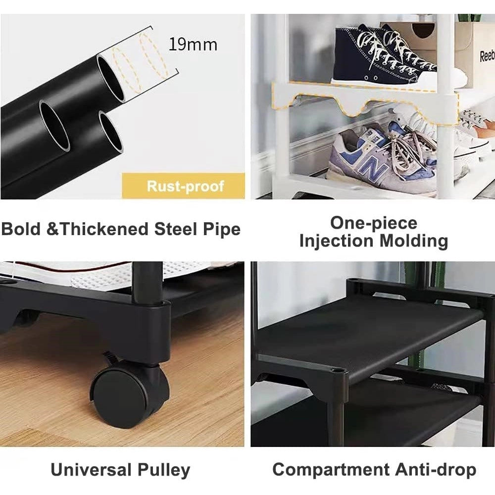 Trade Shop - Stand Appendiabiti In Metallo Con Ruote Attaccapanni Con Ripiani Asta 56x35x165cm - Nero