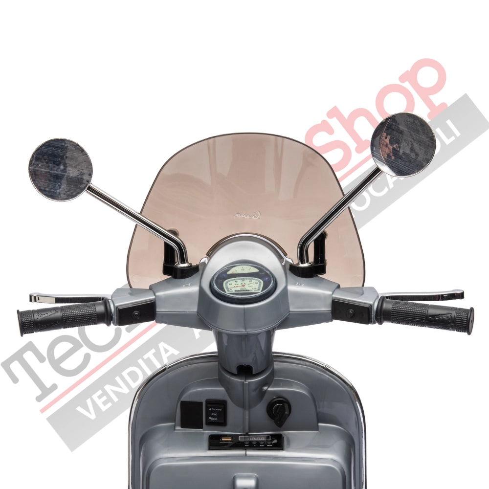 Moto Scooter Elettrico per Bambini Piaggio VESPA PX150 FULL con Parabrezza e Bauletto 12V-Grigio
