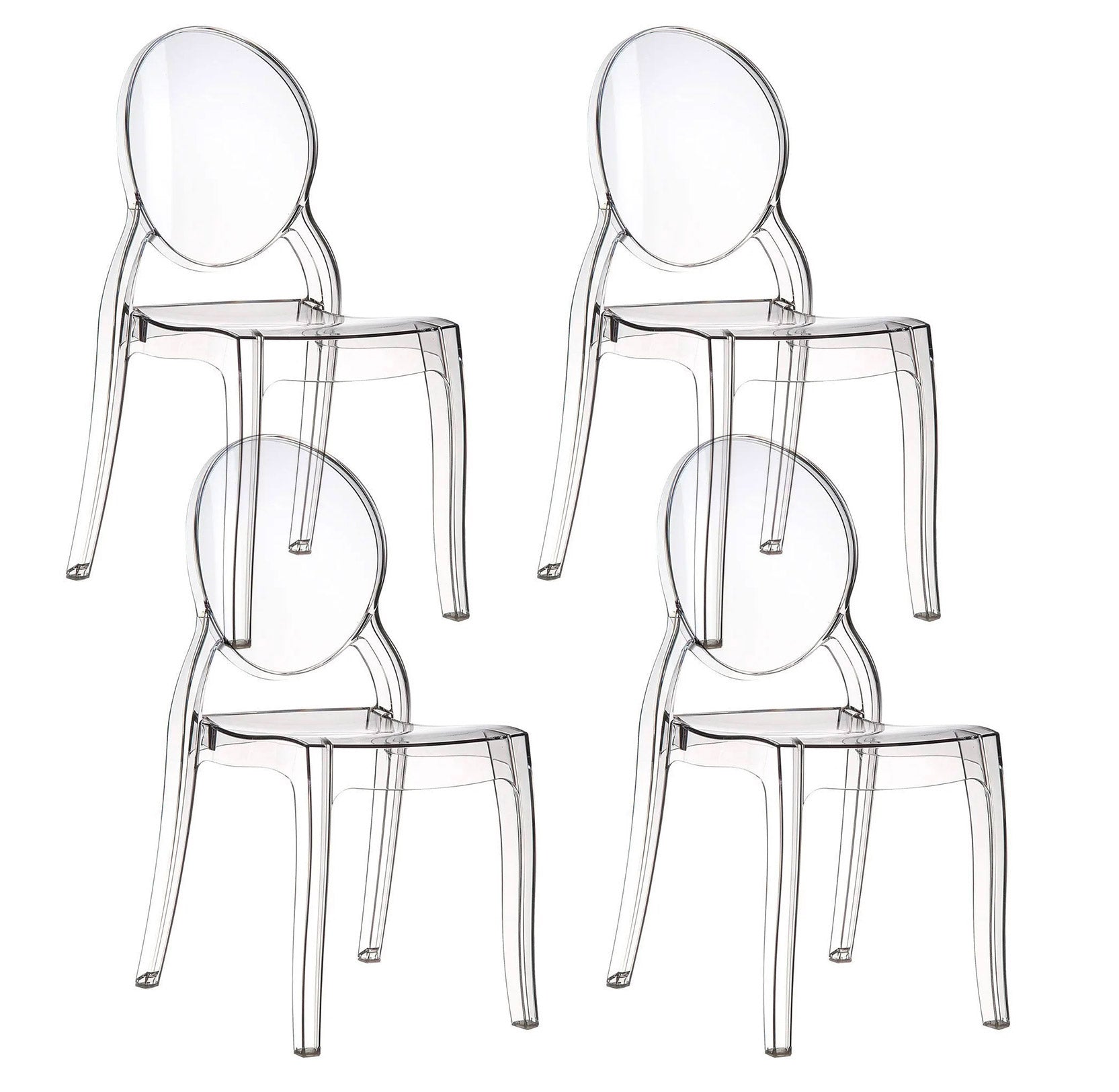 Set 4 Sedie Impilabili 47x90x50 cm in Policarbonato Glass Trasparente