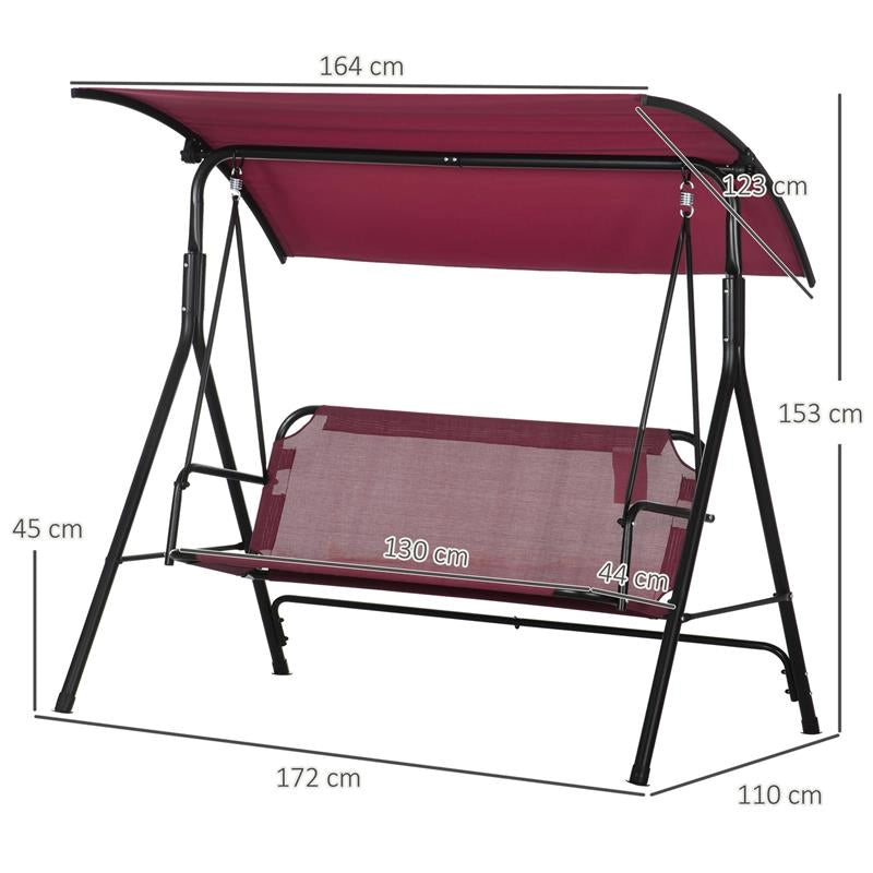 DONDOLO DA GIARDINO 3 POSTI IN ACCIAIO CON TETTO PARASOLE IN POLIESTERE 172X110X153 CM ROSSO E NERO