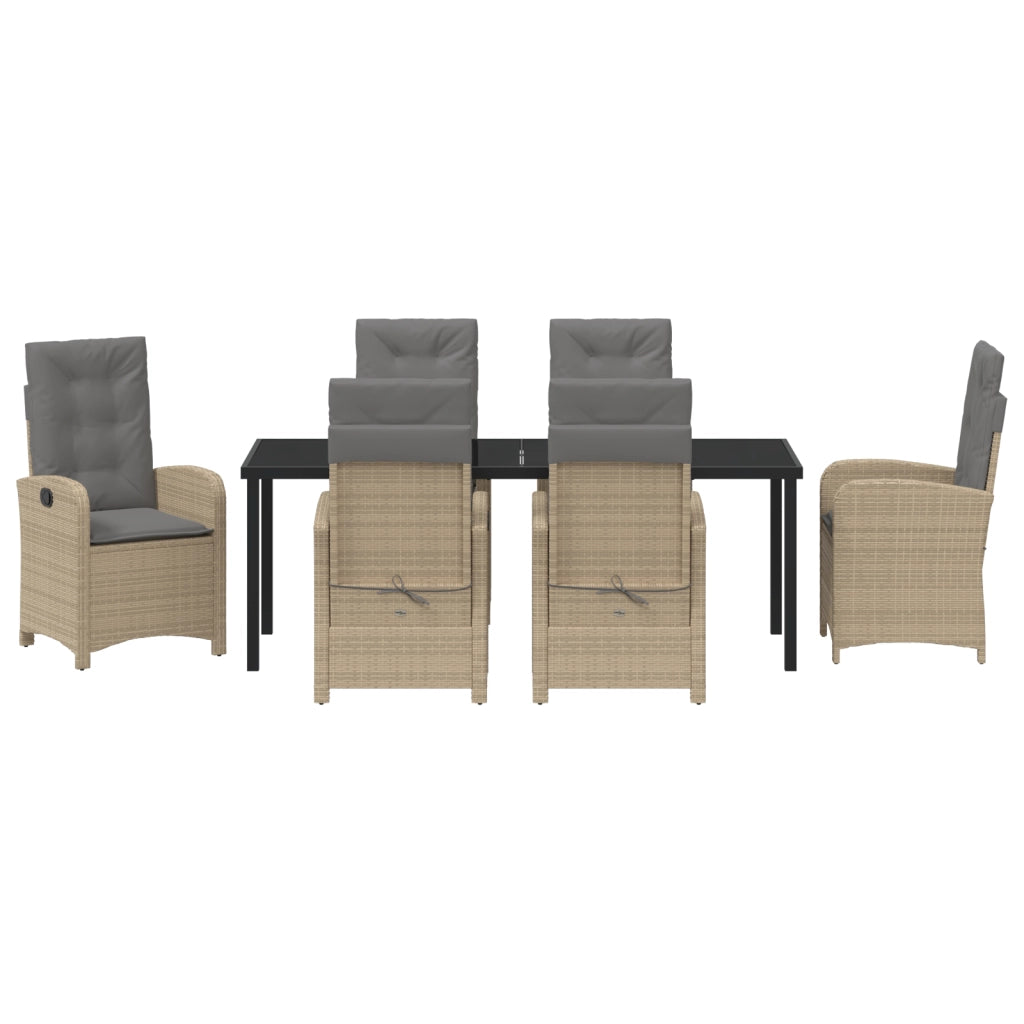Set di Mobili da Giardino a 7 Pezzi con Cuscini - Rattan Poliestere Beige