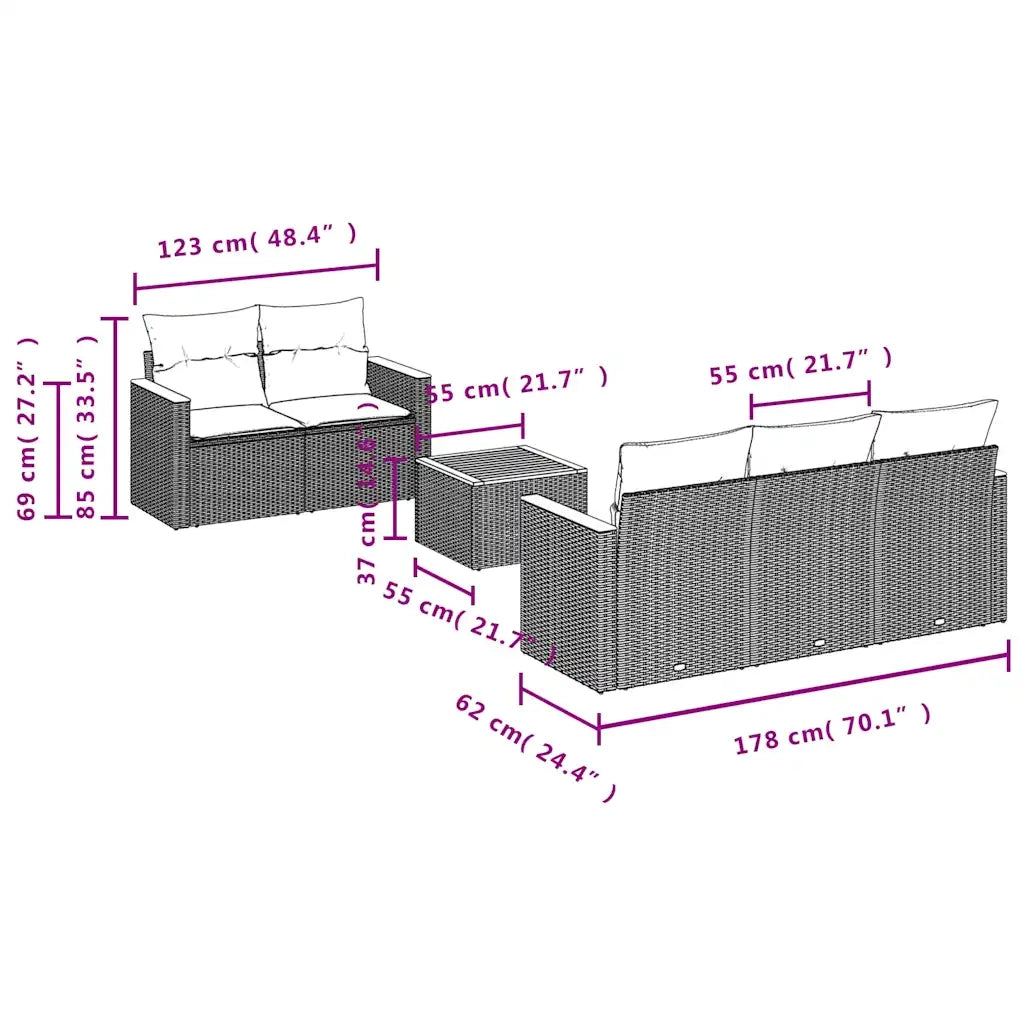 Set Divano da Giardino 6 pz con Cuscini Nero in Polyrattan 3258185