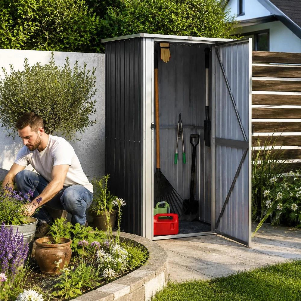 Garden Storage Shed 118.5x97x209.5 Cm Galvanized Steel Anthracite With Lockable Door And Sloped Roof Durable Corrosion Resistant For Outdoor Tool Organization Workshop Yard